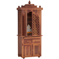 Namrah Teak Wood Pooja Mandap with Door (Teak) side angle