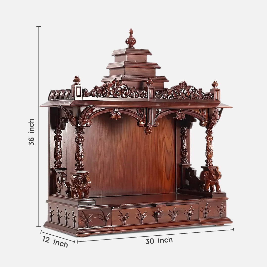 Nandita Teak Wood Mandir (Brown) dimensions