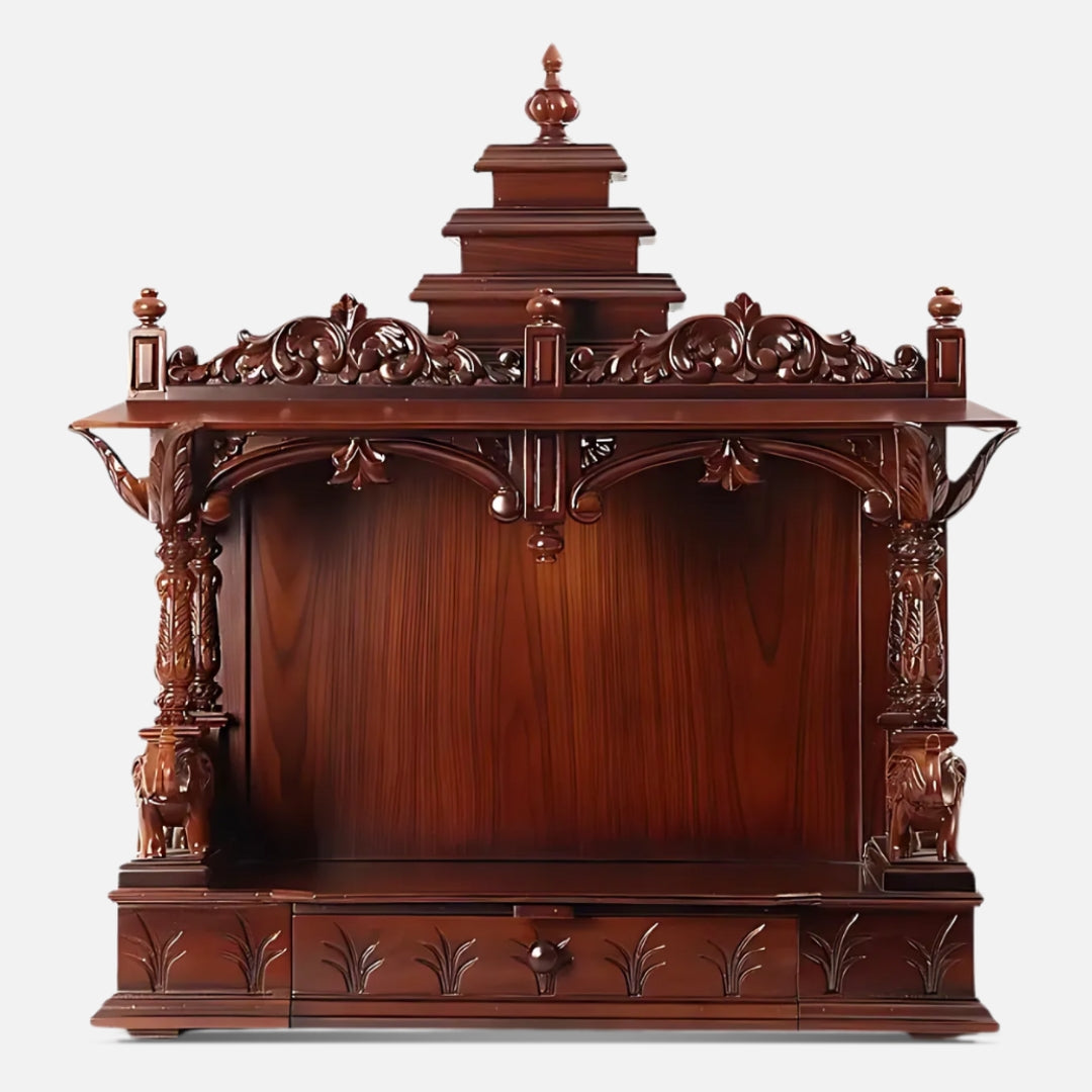 Nandita Teak Wood Mandir (Brown) front view