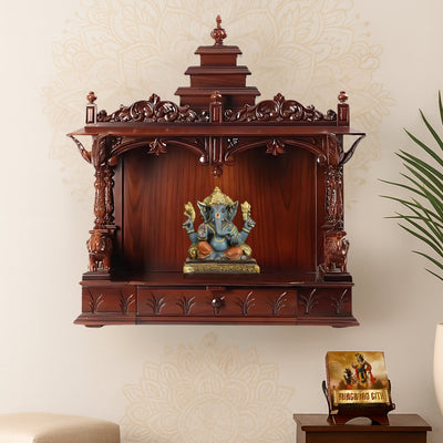 Nandita Teak Wood Mandir (Brown)