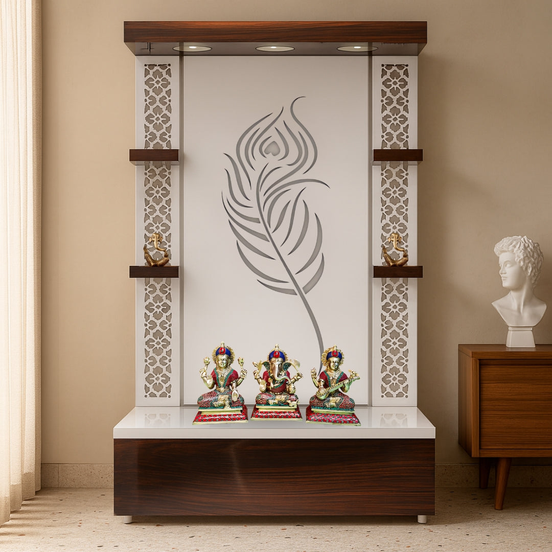 Narayani Teak Wood Mandir (White) lifestyle view