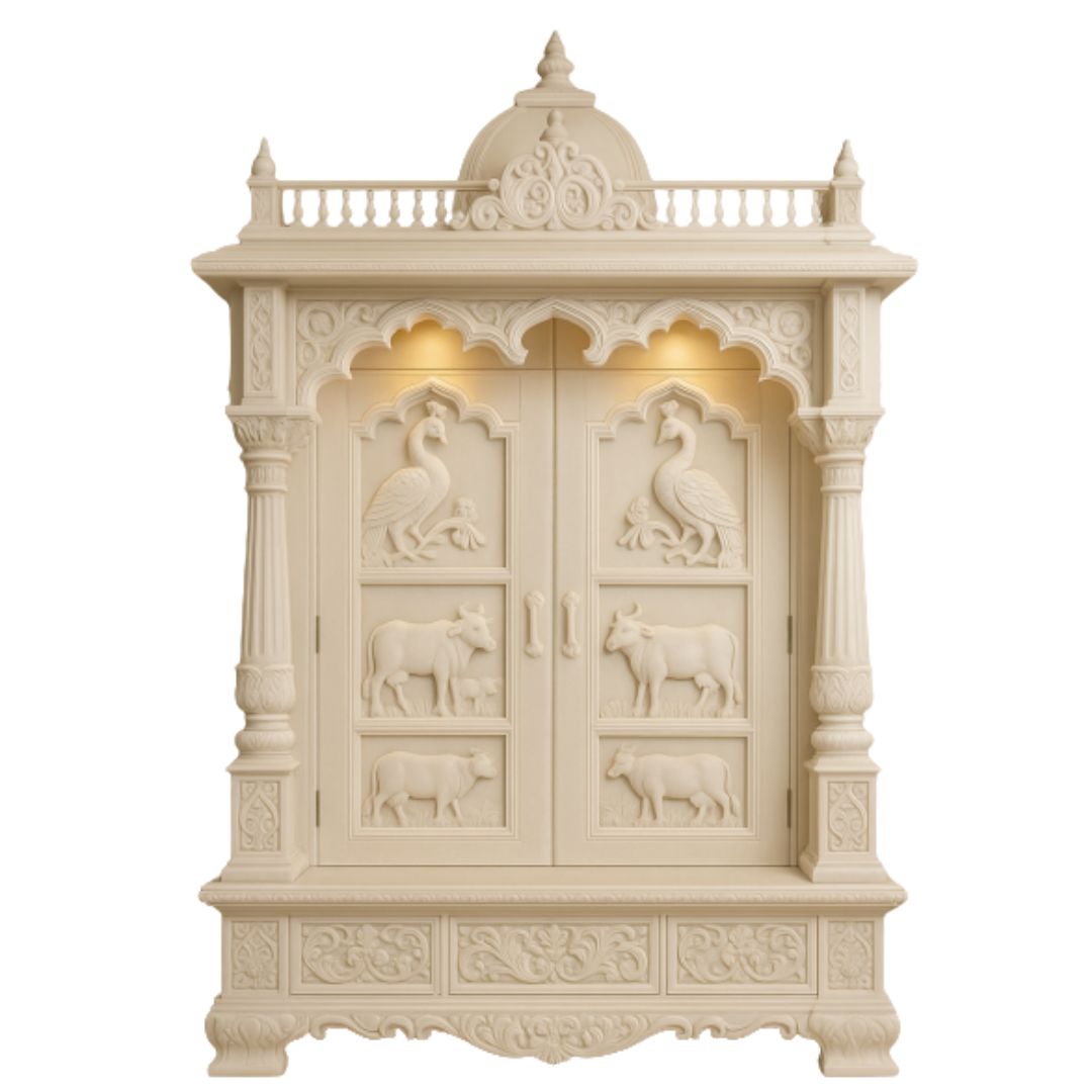 Niketan Teak Wood Mandir (White) front view
