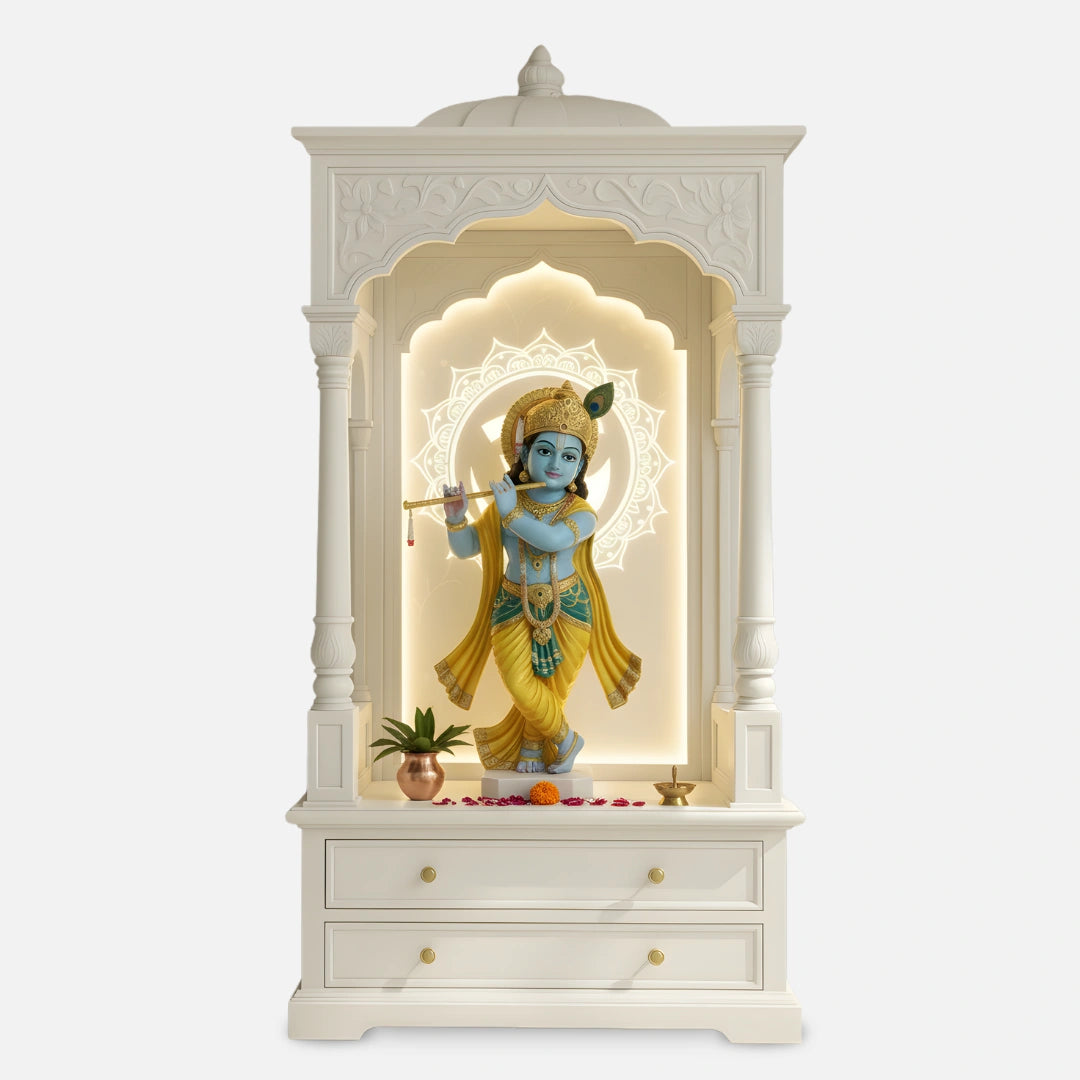 Nityalaya Teak Wood Mandap (White) front view