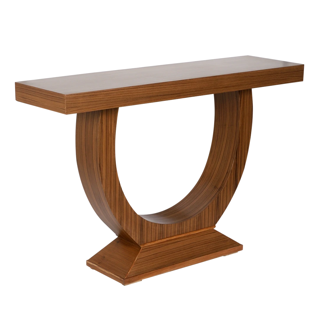 Nobilic Solid Wood Console Table in Teak color 45° side view