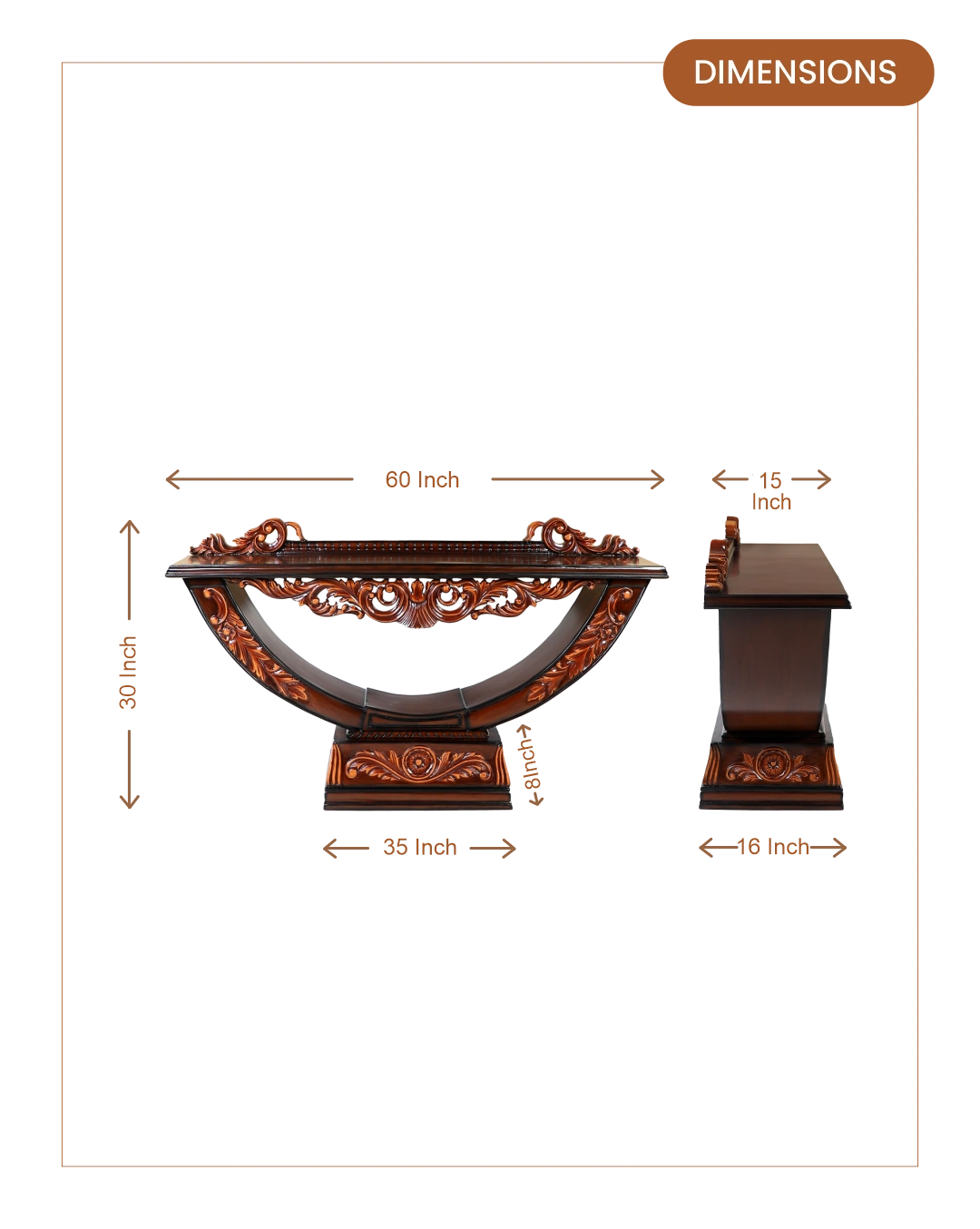 Ohsio Solid Wood Console Table (Brown Gold) dimensions