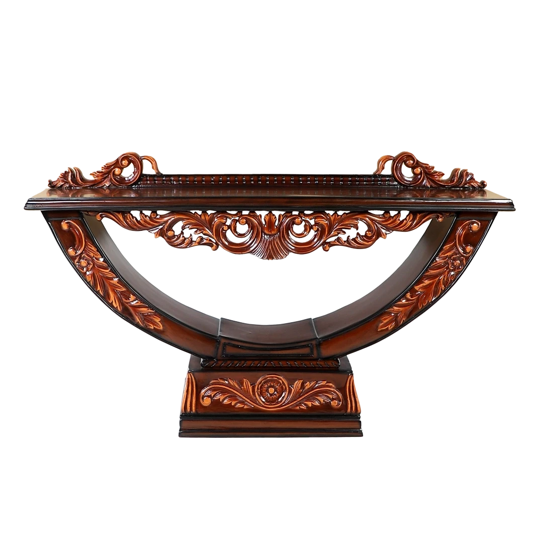 Ohsio Solid Wood Console Table in Brown Gold color front view