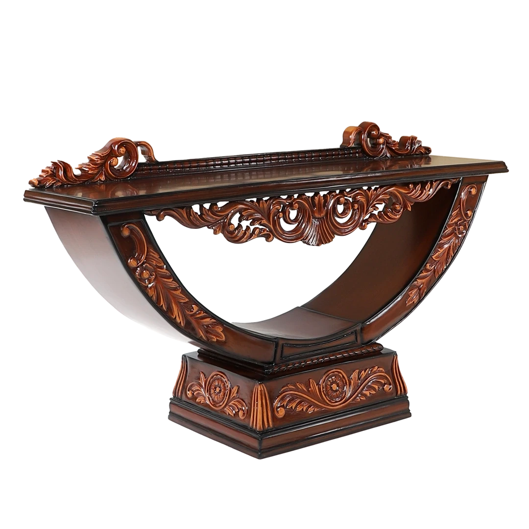 Ohsio Solid Wood Console Table in Brown Gold color 45° side view