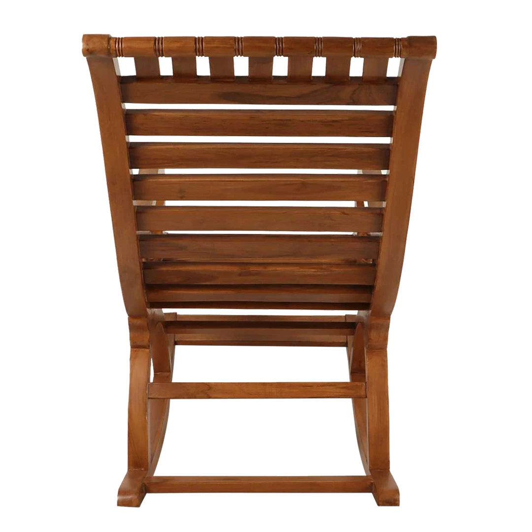 Omaha Teak Wood Rocking Chair in Teak color back view