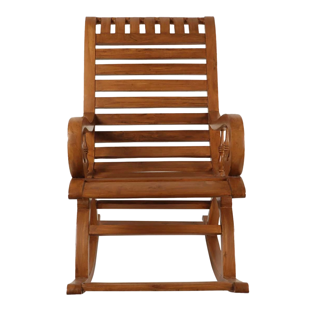 Omaha Teak Wood Rocking Chair in Teak color front view