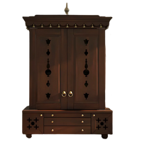 Omkaram Teak Wood Pooja Mandap with Door (Brown) Front View