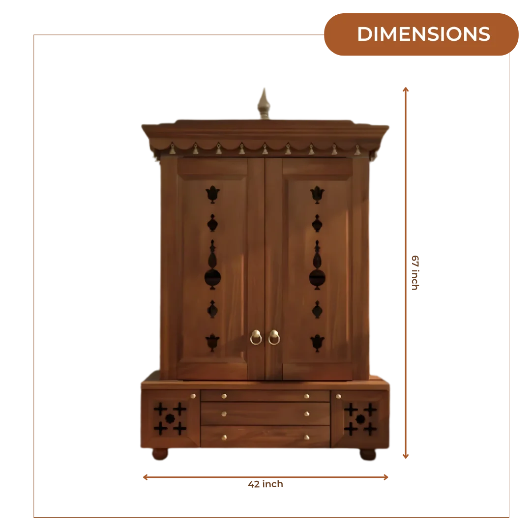 Omkaram Teak Wood Pooja Mandap with Door (Teak) Dimensions