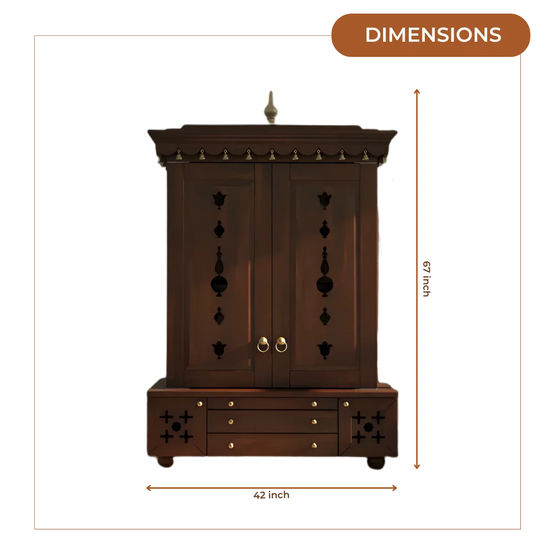 Omkaram Teak Wood Pooja Mandap with Door (Wenge) Dimensions