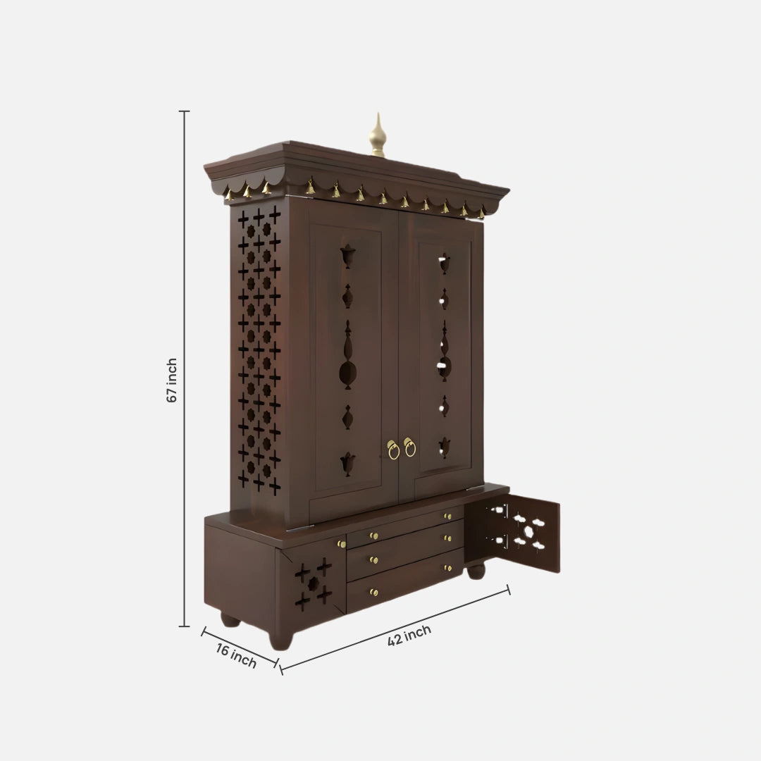 Omkaram Teak Wood Pooja Mandap with Door (Wenge) dimensions image