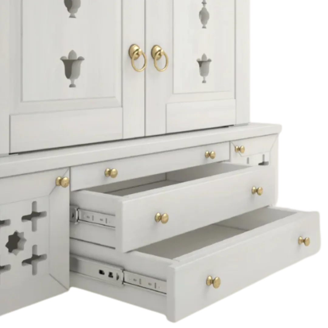 Omkaram Teak Wood Pooja Mandap with Door (White) Zoom View