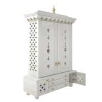 Omkaram Teak Wood Pooja Mandap with Door (White) side angle