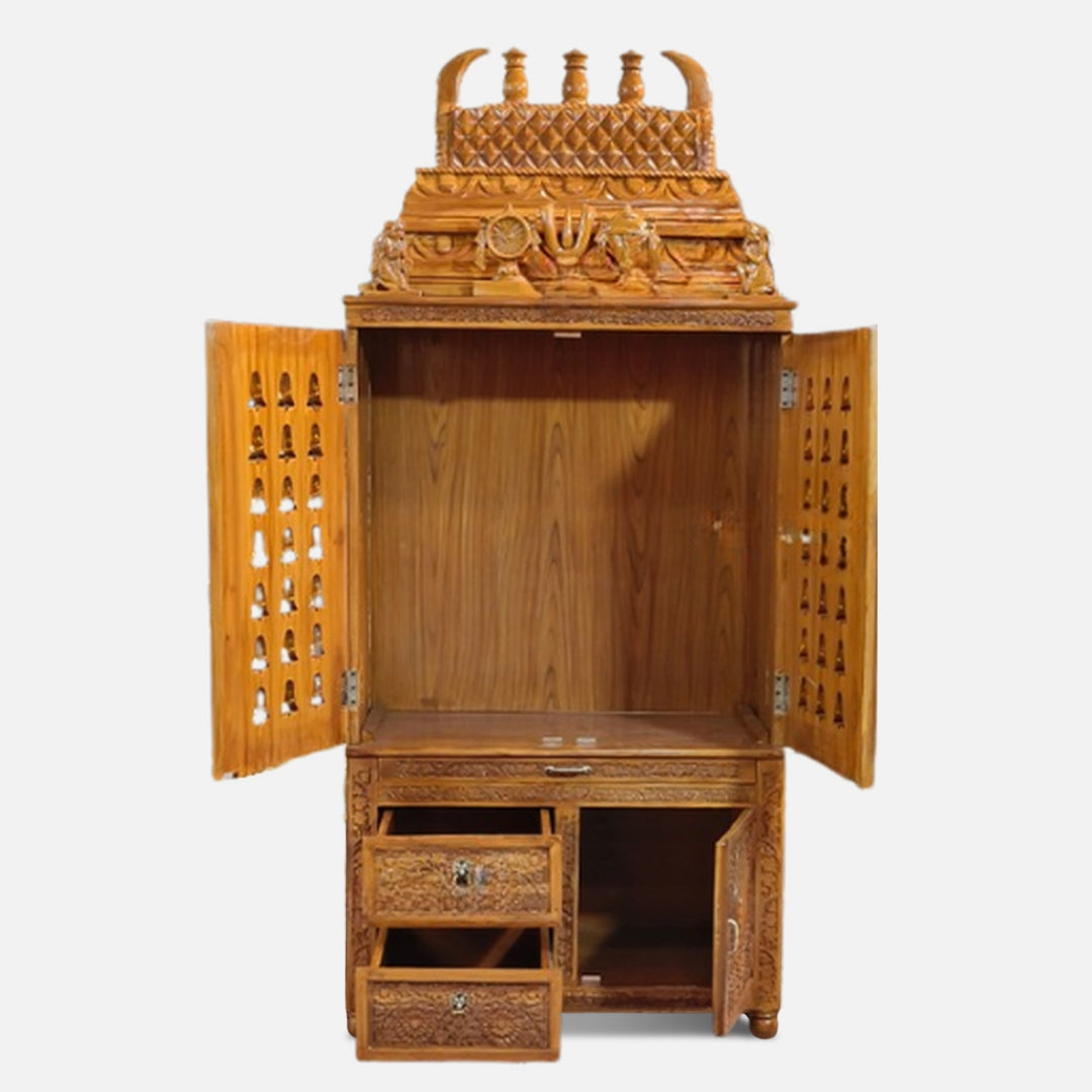Open door front view of Shruti Teak Wood Mandap (Teak)