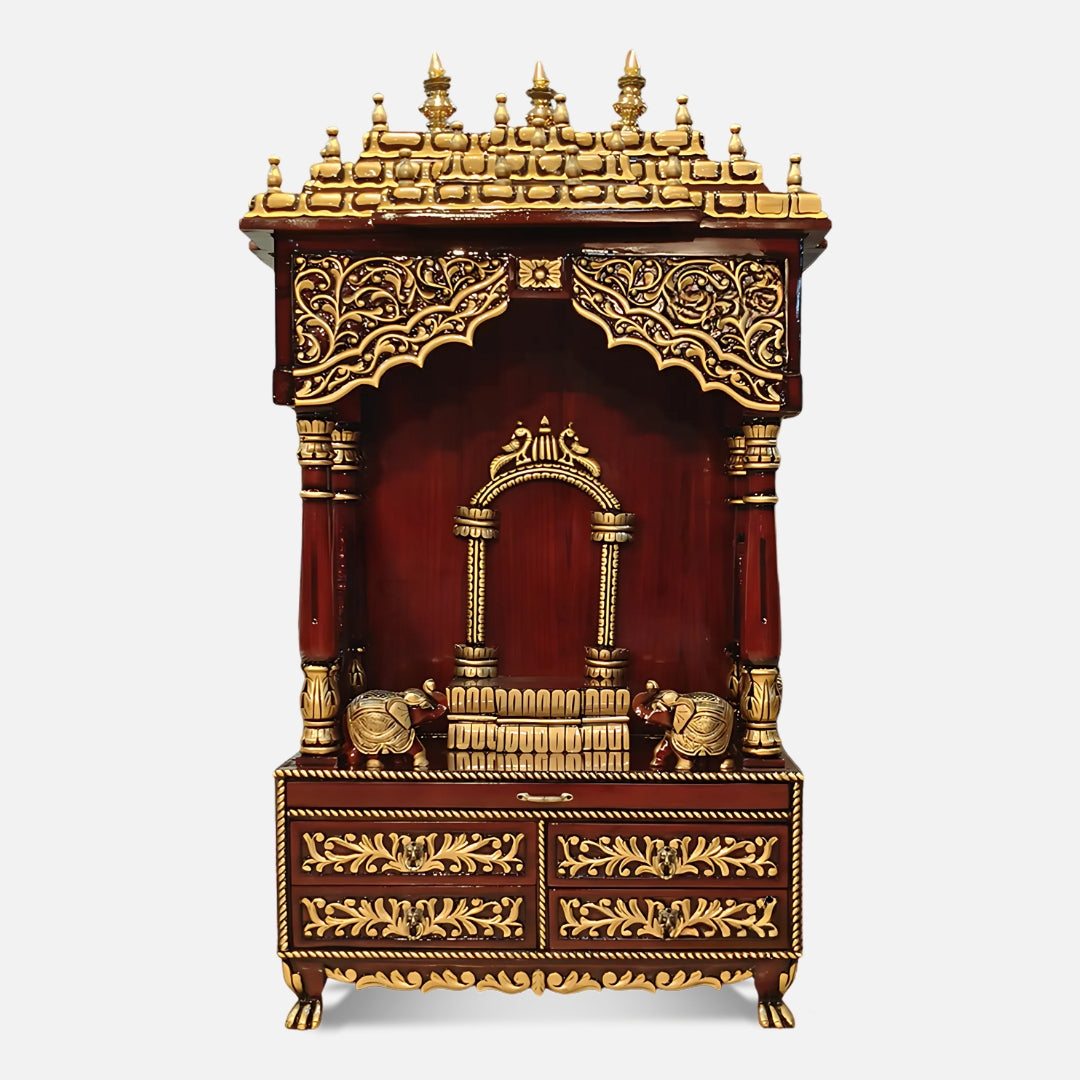 Padmavasa Teak Wood Mandap (Bown Gold) front view