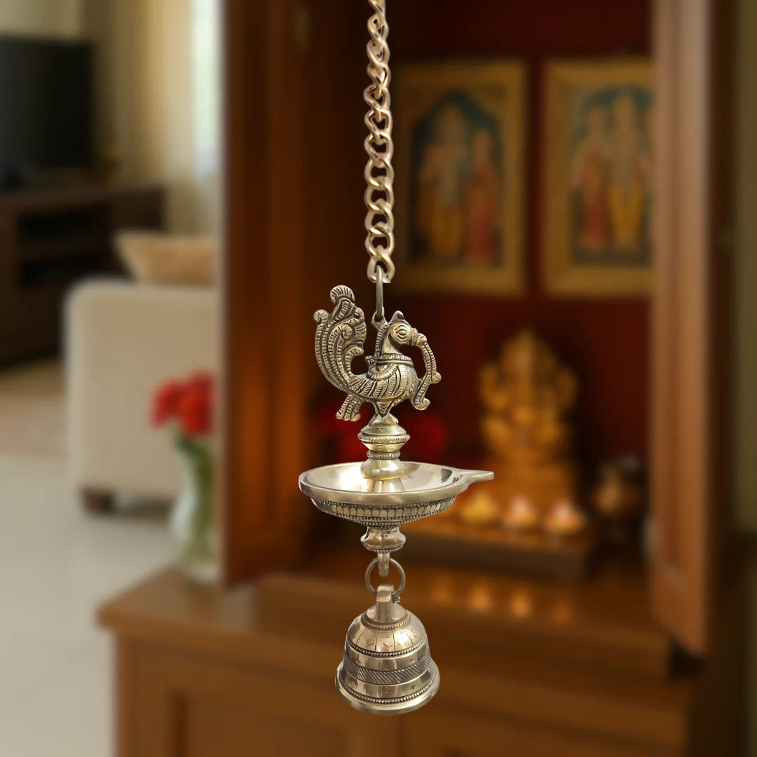 Peacock Brass Hanging Diya Lifestyle View