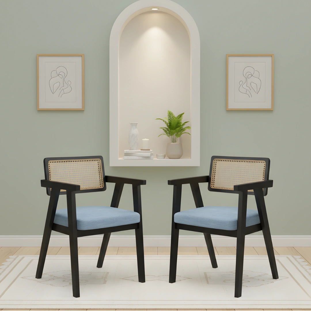 Petal Teak Wood Arm Chairs (Brown Grey) lifestyle image