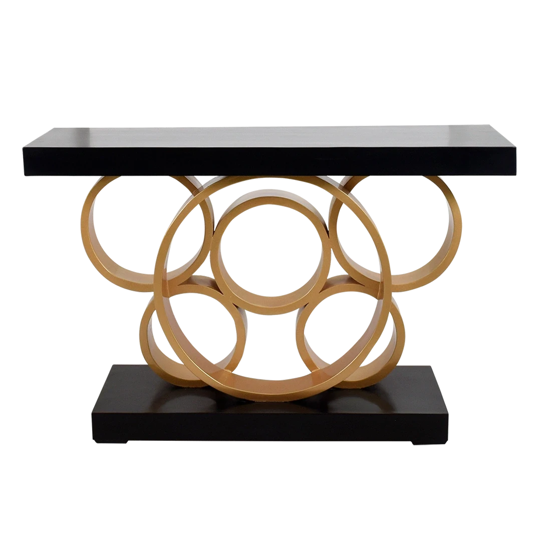 Pique Solid Wood Console Table in Brown Gold color front view