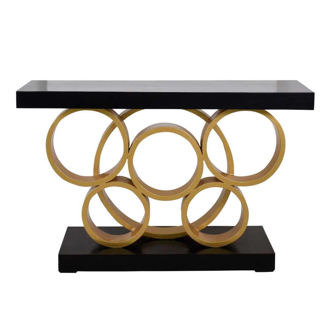 Pique Solid Wood Console Table in Brown Gold color back view
