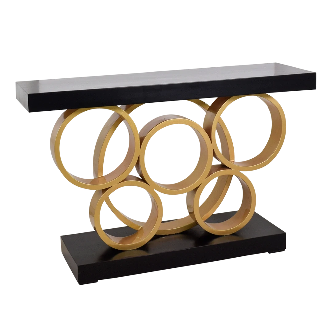 Pique Solid Wood Console Table in Brown Gold color 45° side view