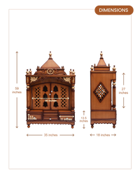 Pooja Graham Large Floor Rested Pooja Mandir with Door (Teak Gold) dimensions