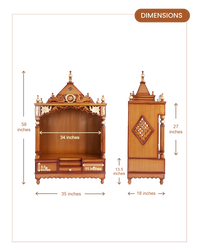 Pooja Graham Large Floor Rested Pooja Mandir without Door (Teak Gold) dimensions