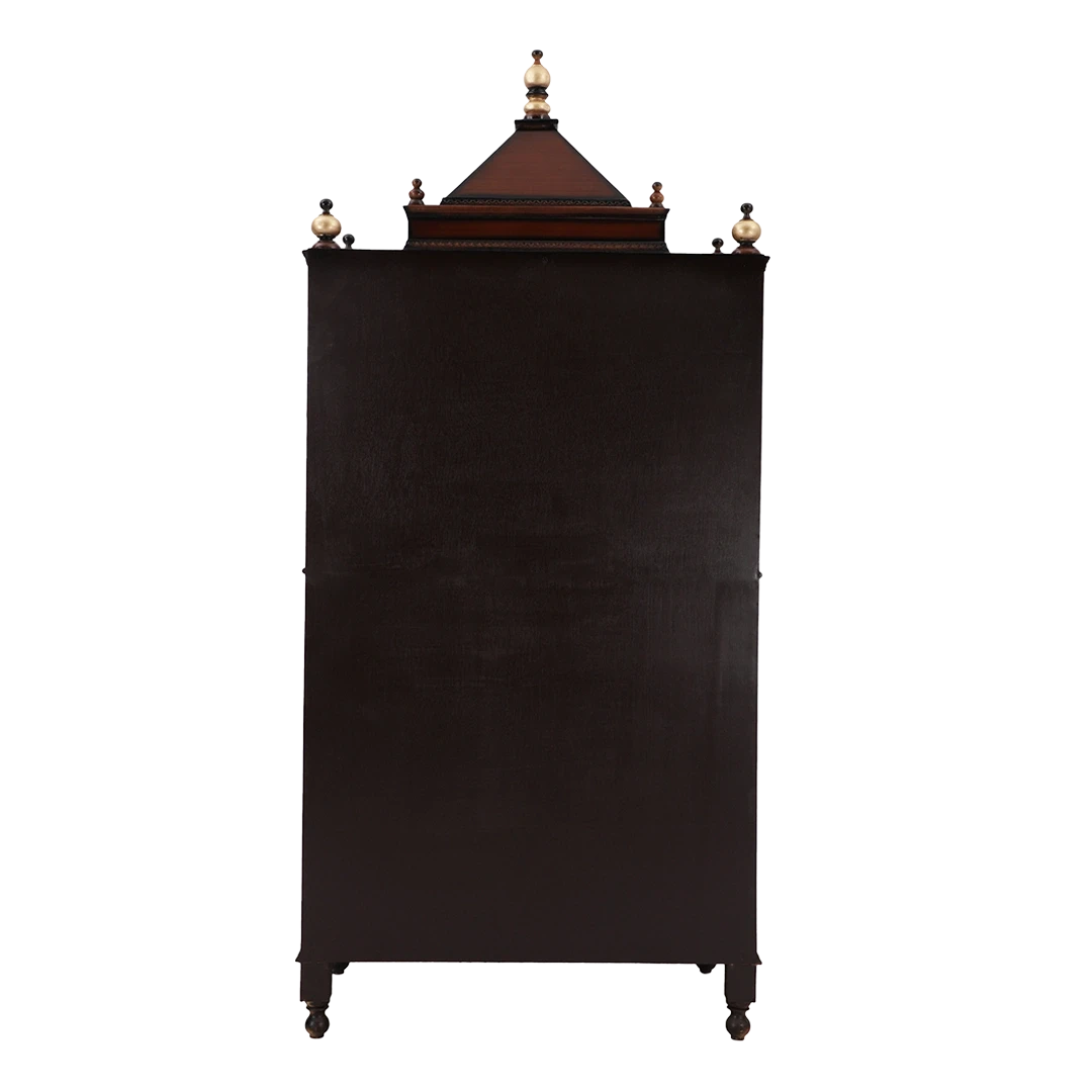Pooja Graham Large Floor Rested Pooja Mandap/Wooden temple with doors for home in Brown Gold color back view