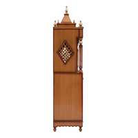 Pooja Graham Large Floor Rested Pooja Mandap/Wooden temple with doors for home in Teak Gold color side view featuring jali design and Pillars