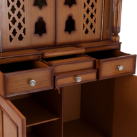 Pooja Graham Large Floor Rested Pooja Mandap/Wooden temple with doors for home in Teak Gold color zoom view open drawers
