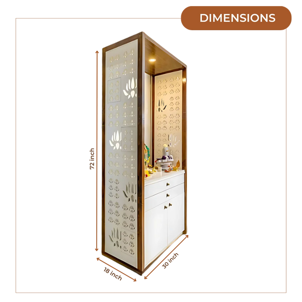 Prakash Dham Teak Wood Pooja Mandap (White Gold) Dimensions