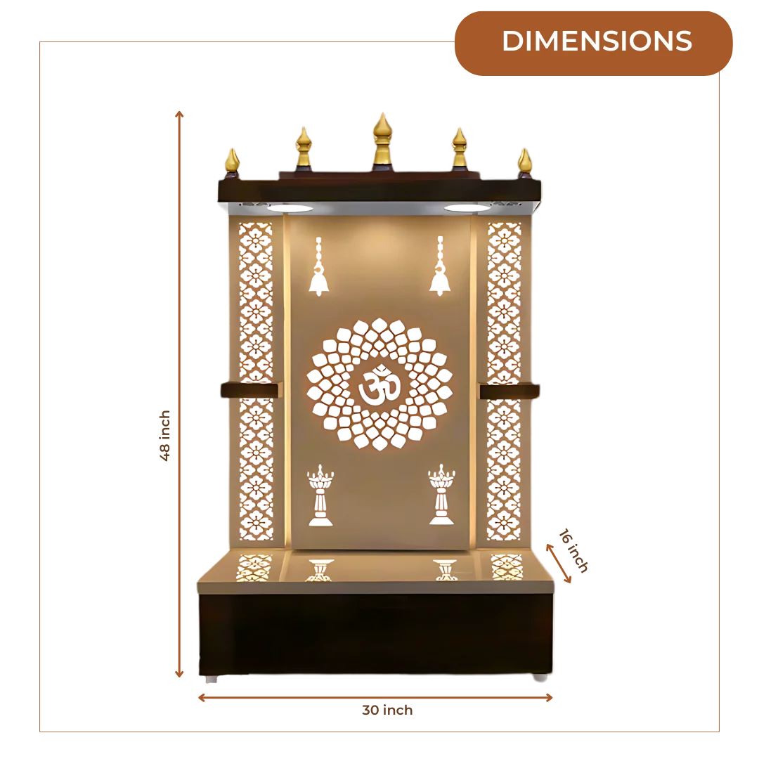 Prakasham Wooden Pooja Mandir (Gold) Dimensions