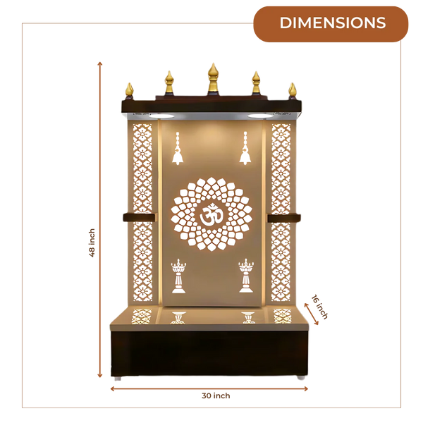 Prakasham Wooden Pooja Mandir (Gold) Dimensions