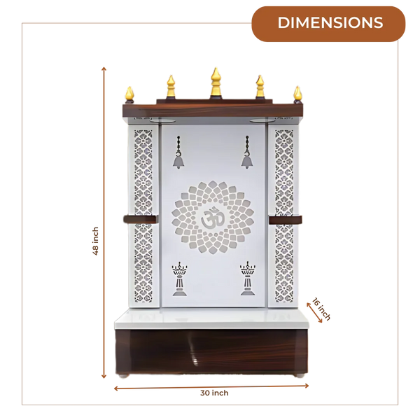 Prakasham Wooden Pooja Mandir (White) Dimensions