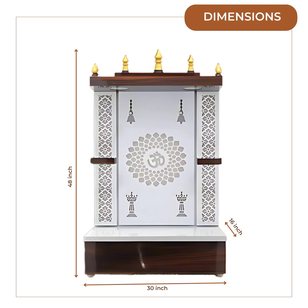 Prakasham Wooden Pooja Mandir (White) Dimensions