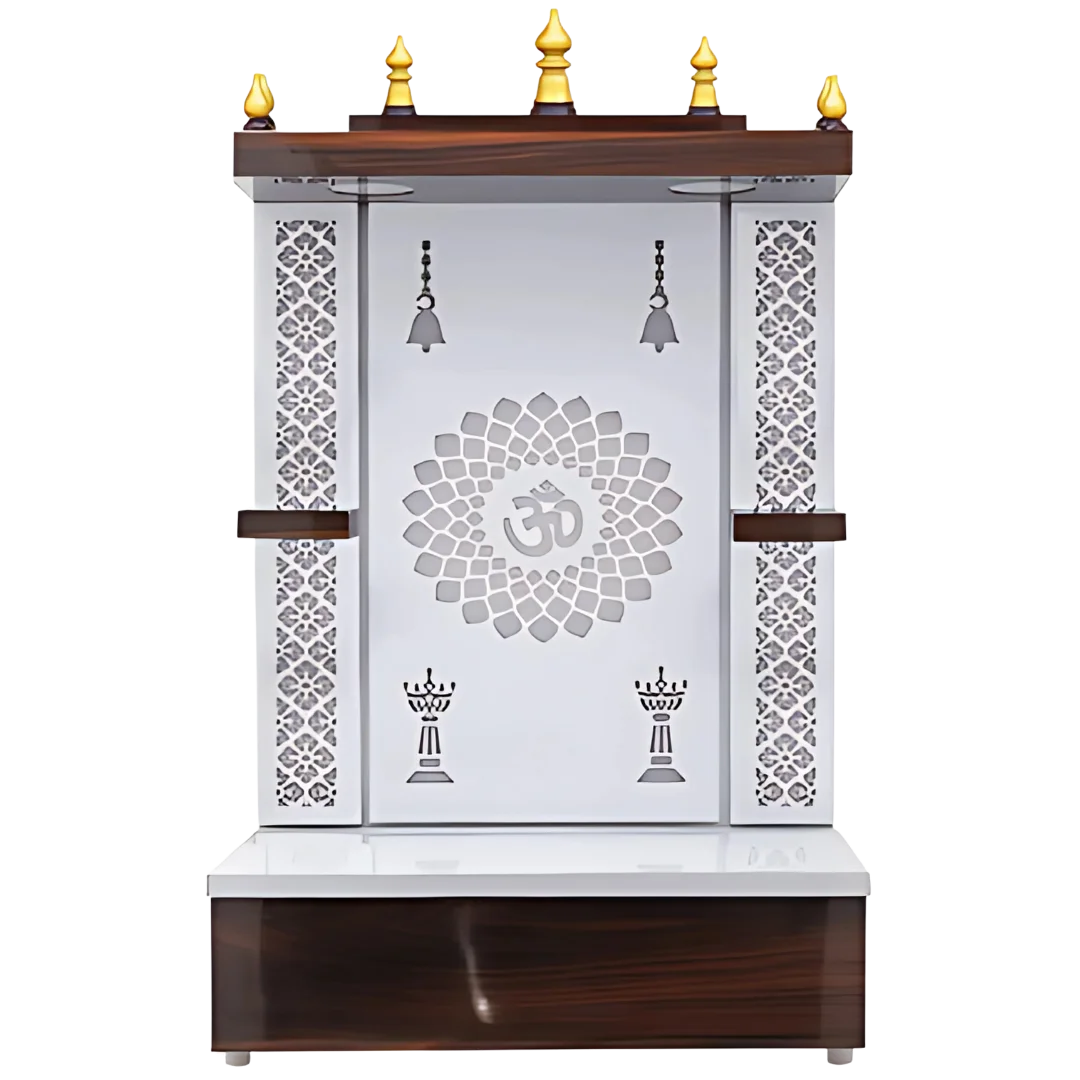 Prakasham Wooden Pooja Mandir without Door(White) Front View