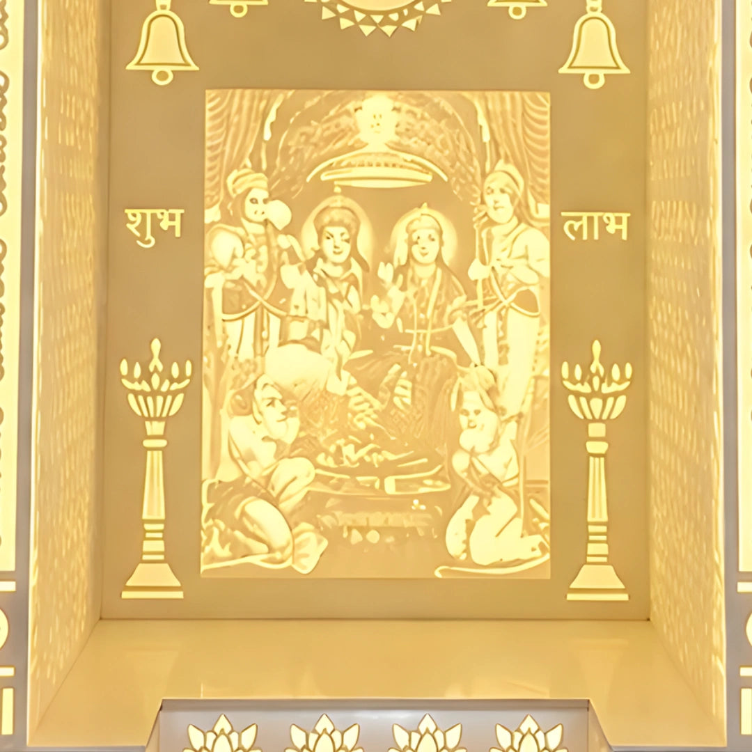 Prathesh Wooden Corian Mandir (White) close view