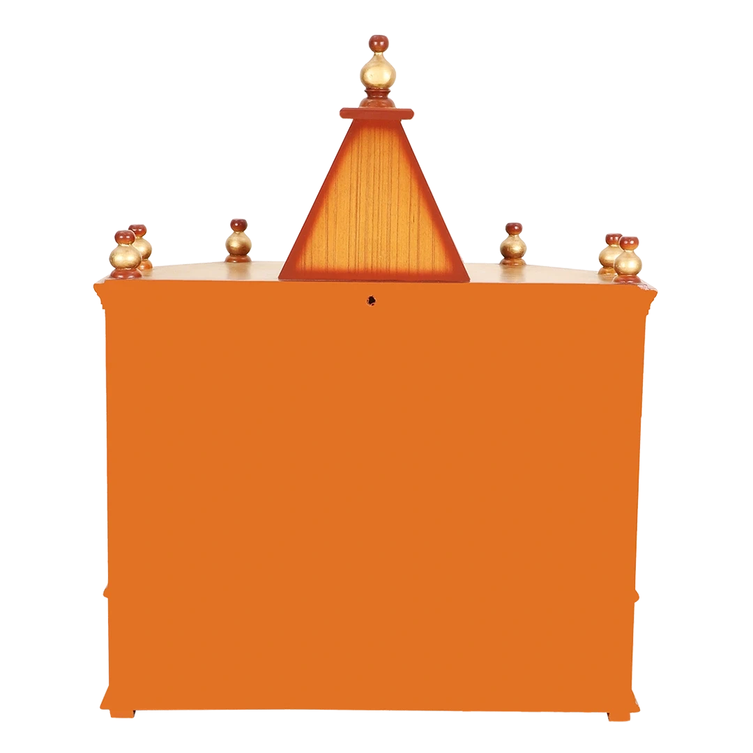 Pratishtha Solid Wood Wall Mount Pooja Mandir/Wooden temple for home in Teak Gold color back view
