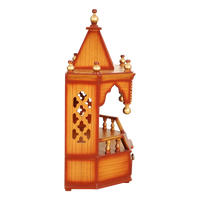 Pratishtha Solid Wood Wall Mount Pooja Mandir/Wooden temple for home in Teak Gold color side view featuring jali design