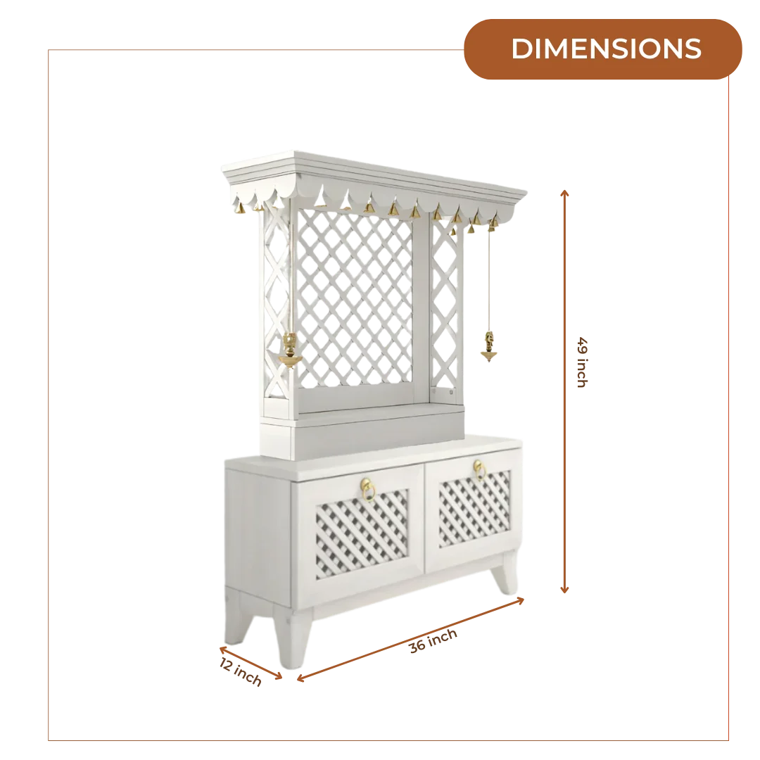 Pravaha Teak Wood Mandir (White) Dimensions