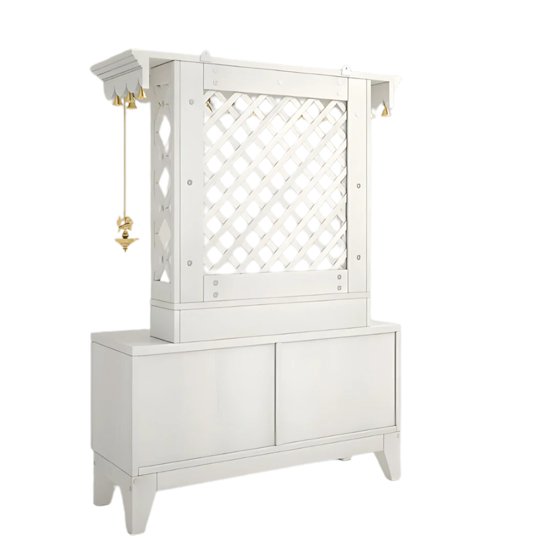 Pravaha Teak Wood Mandir (White) back view