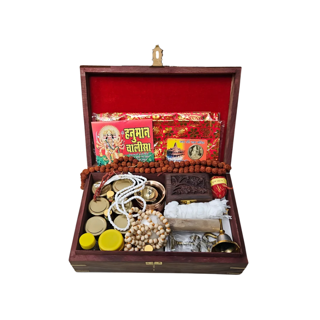 Premium Teakwood Pooja Box (Large) open view