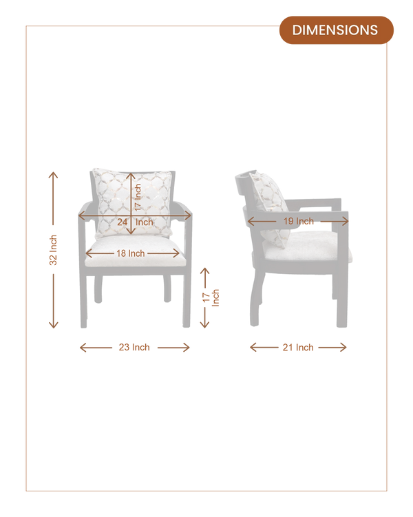 Projakto Teak Wood Fabric Upholstered Arm Chairs (Brown Silver) dimensions