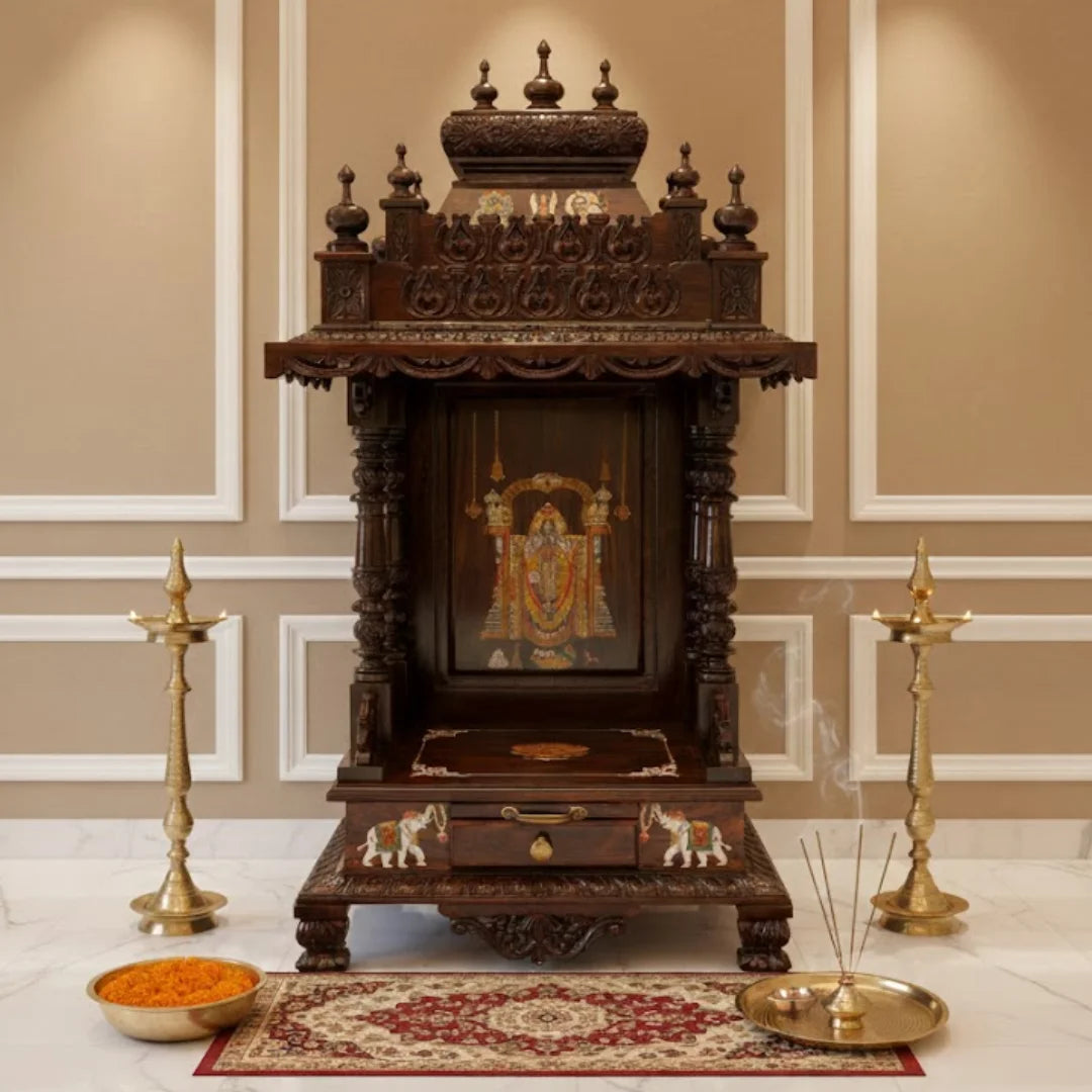 Pushkaram Teak Wood Mandir (Brown) lifestyle view