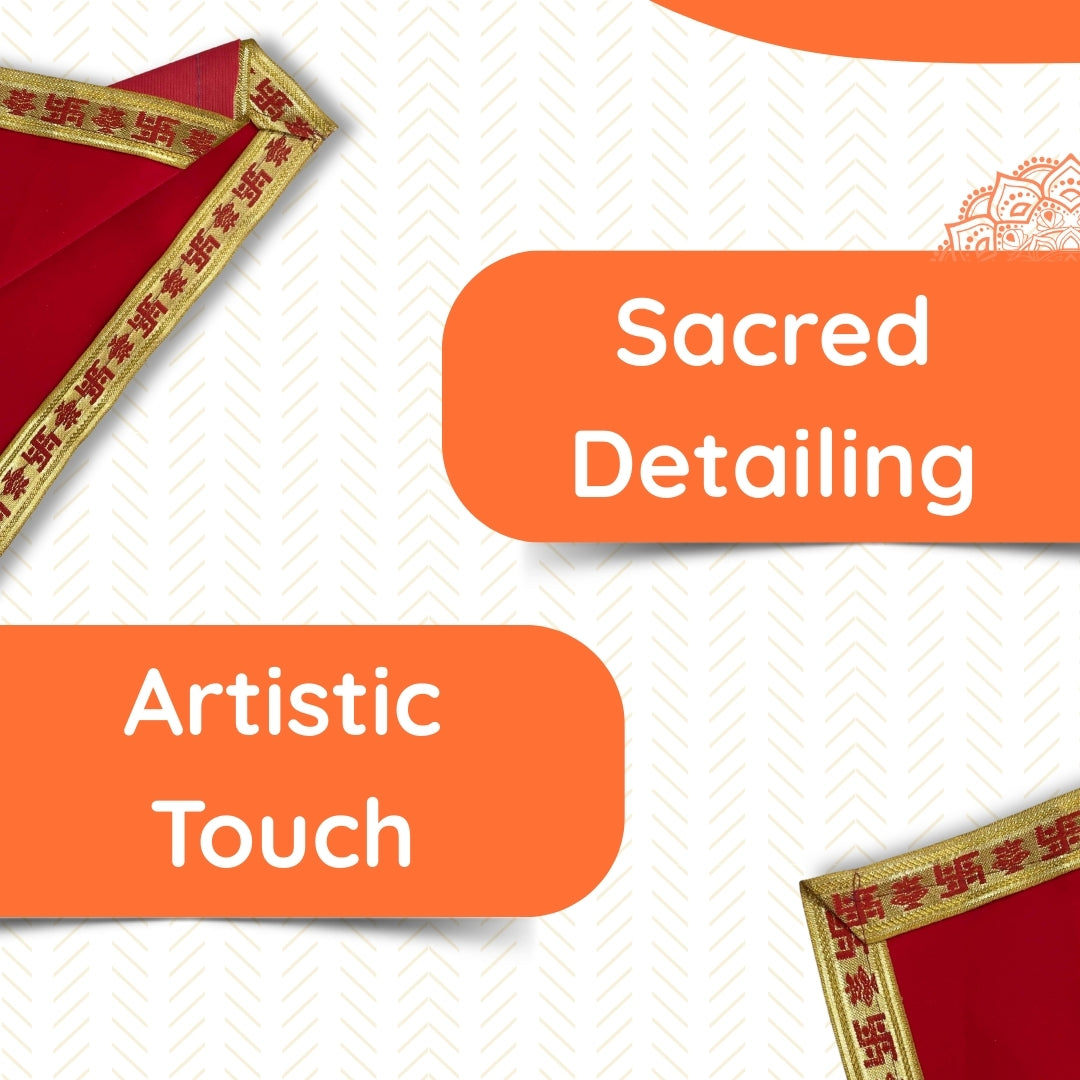 Red Pooja Aasan with Swastik Kalash Border – 12x12.4 Inch border view