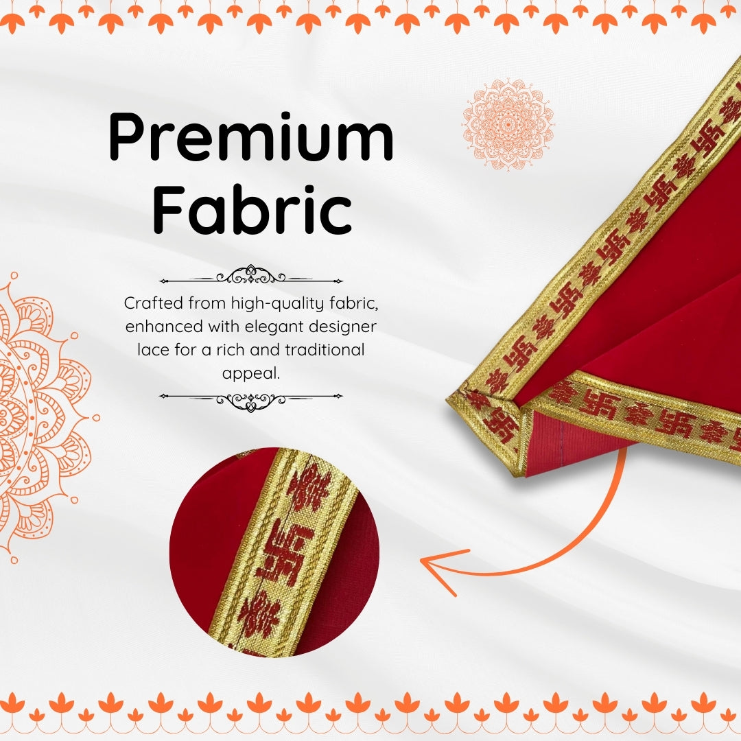 Red Pooja Aasan with Swastik Kalash Border – 12x12.4 Inch qua;ity view