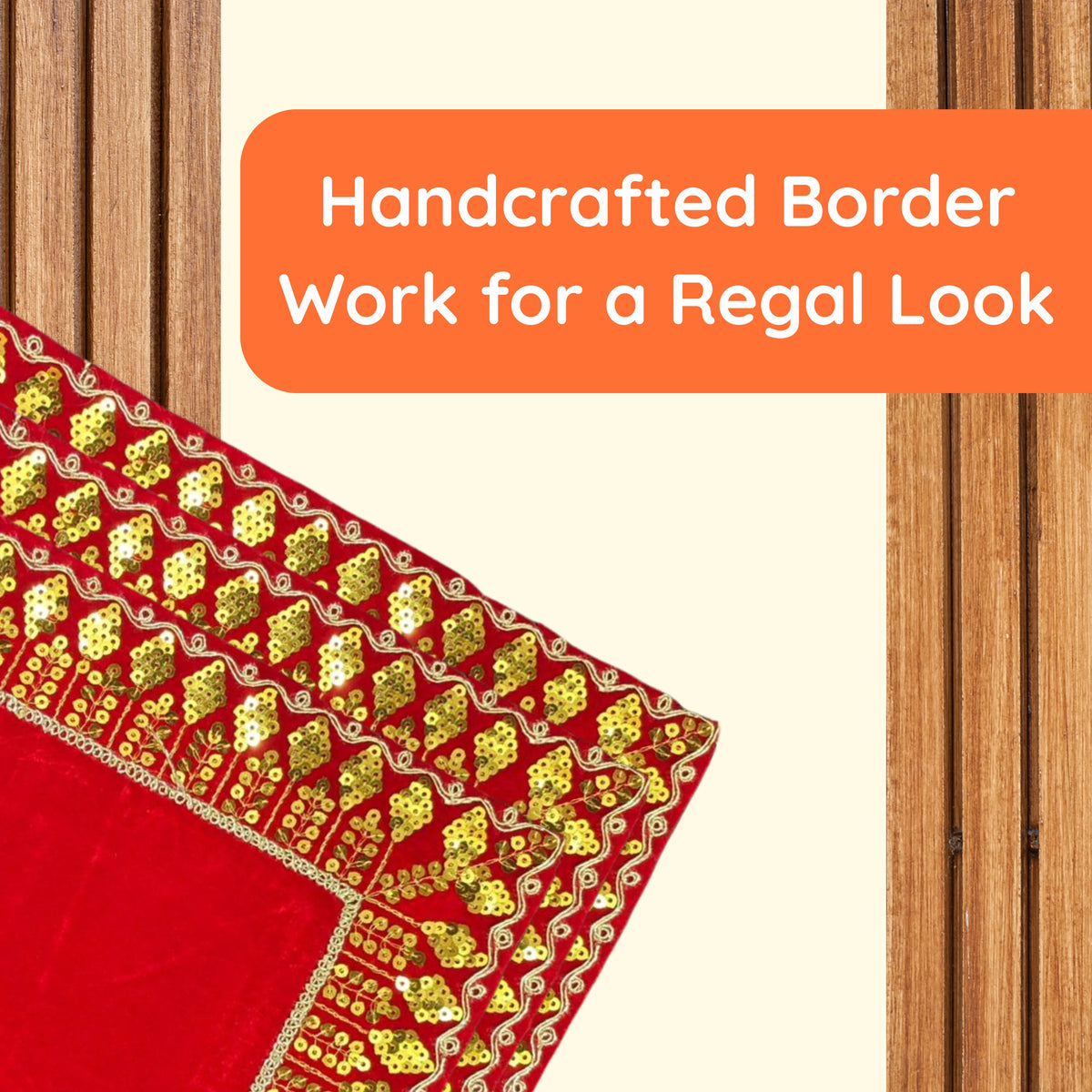 Red Velvet Pooja Aasan with Golden Sequin Lace border view