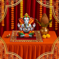 Red Velvet Pooja Aasan with Golden Sequin Lace lifestyle view