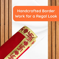Red Velvet Pooja Aasan with Golden Swastik Border – 18x36.5 Inch folding view